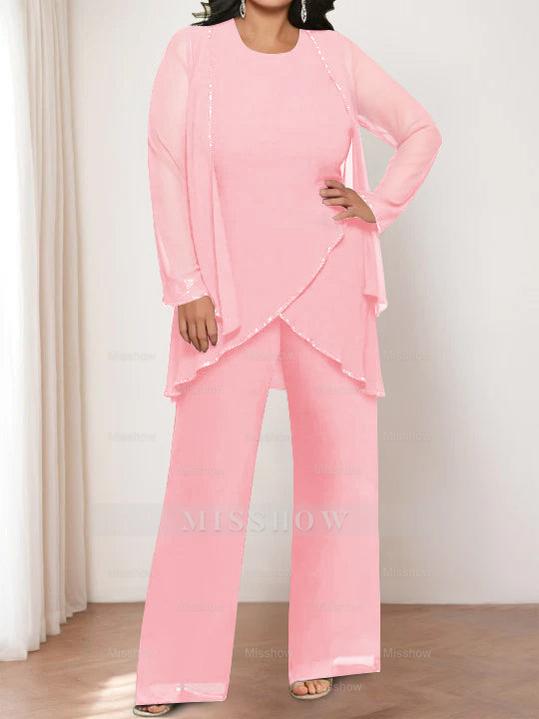 Round Neck Chiffon Pantsuits with Jacket for the Mother of the Bride