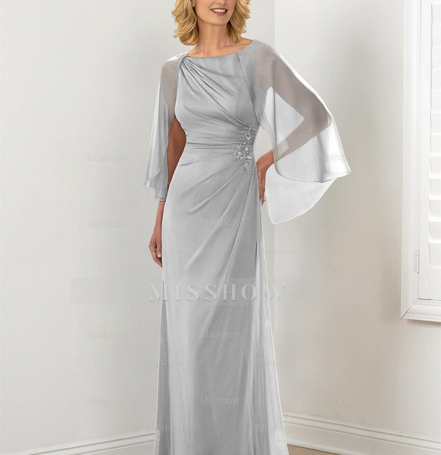 Round Neck Column/Sheath Mother of the Bride Dresses with Ruched Detail