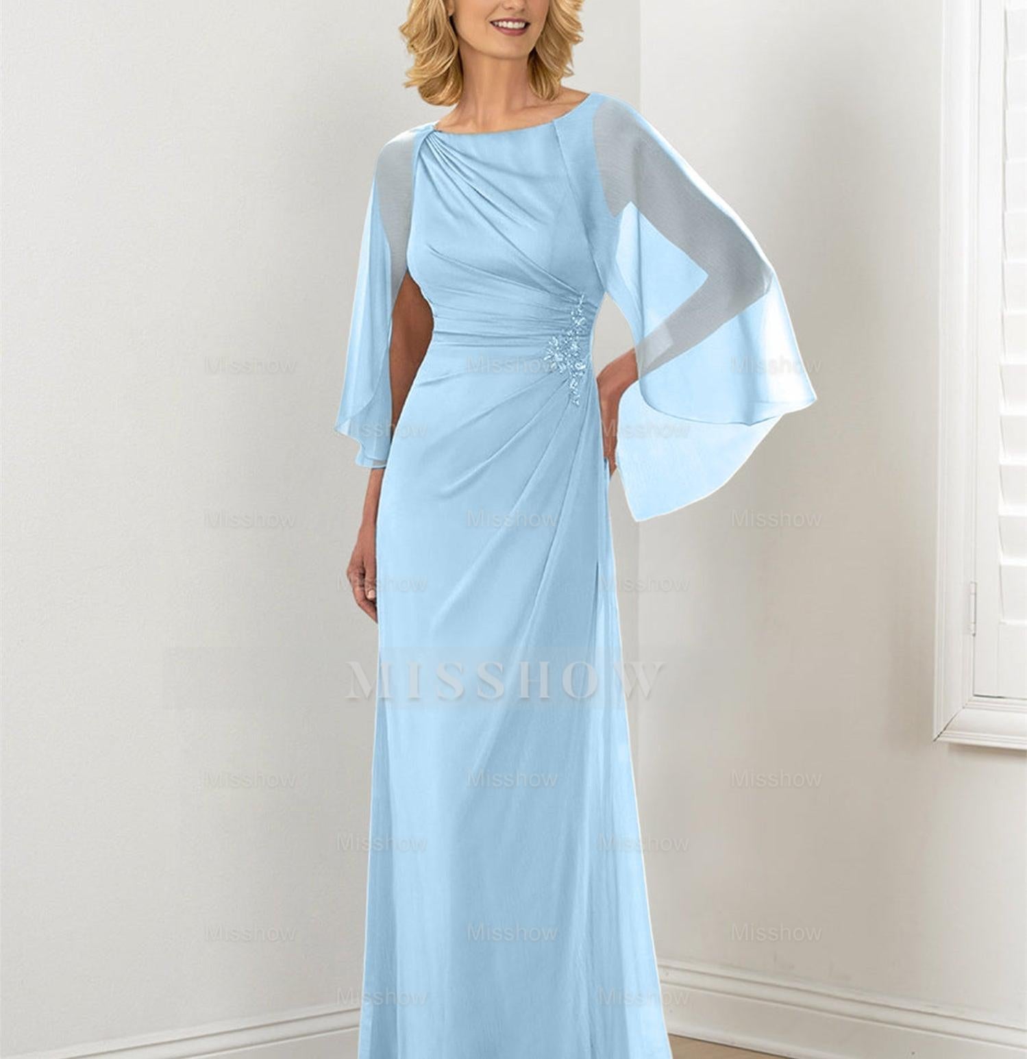 Round Neck Column/Sheath Mother of the Bride Dresses with Ruched Detail