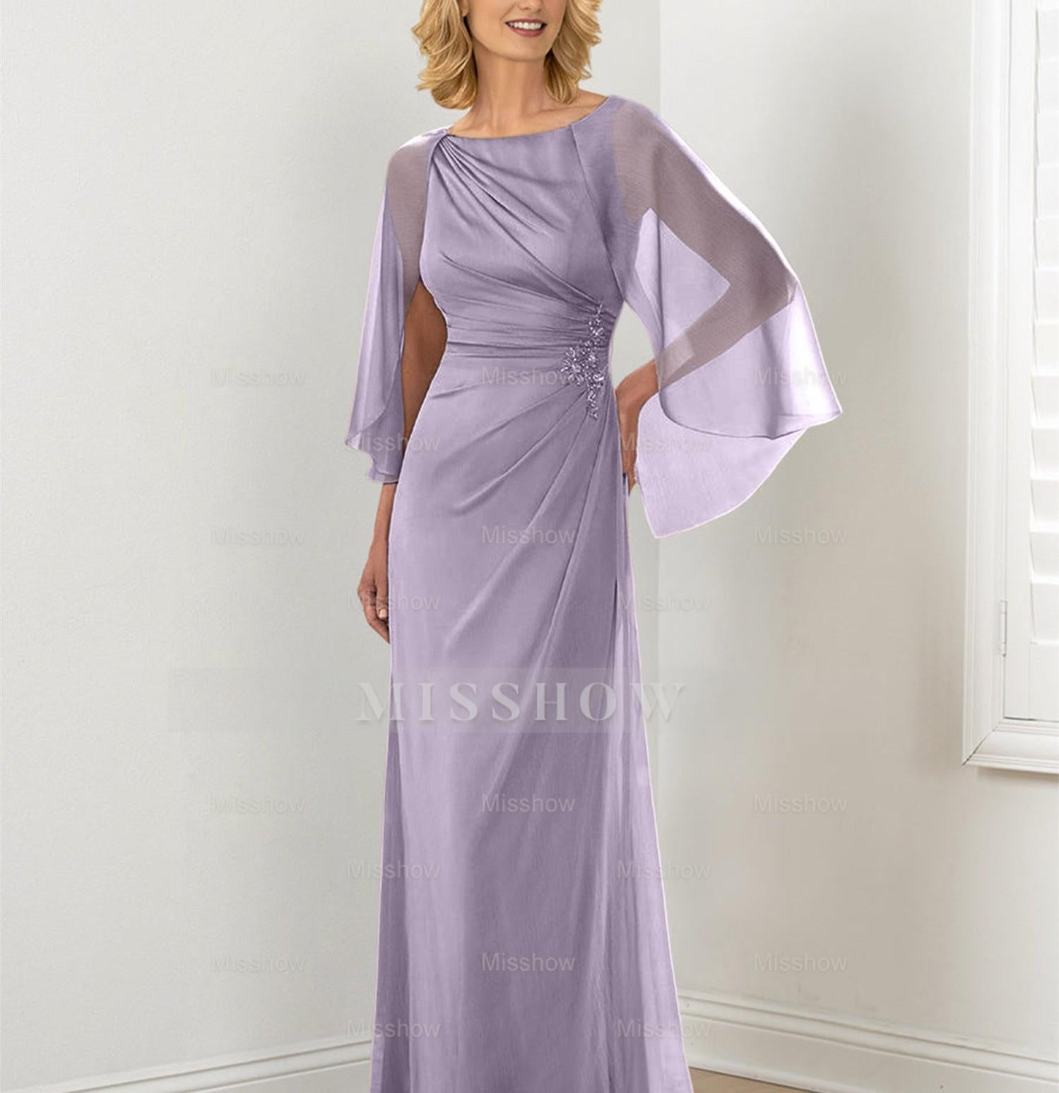 Round Neck Column/Sheath Mother of the Bride Dresses with Ruched Detail