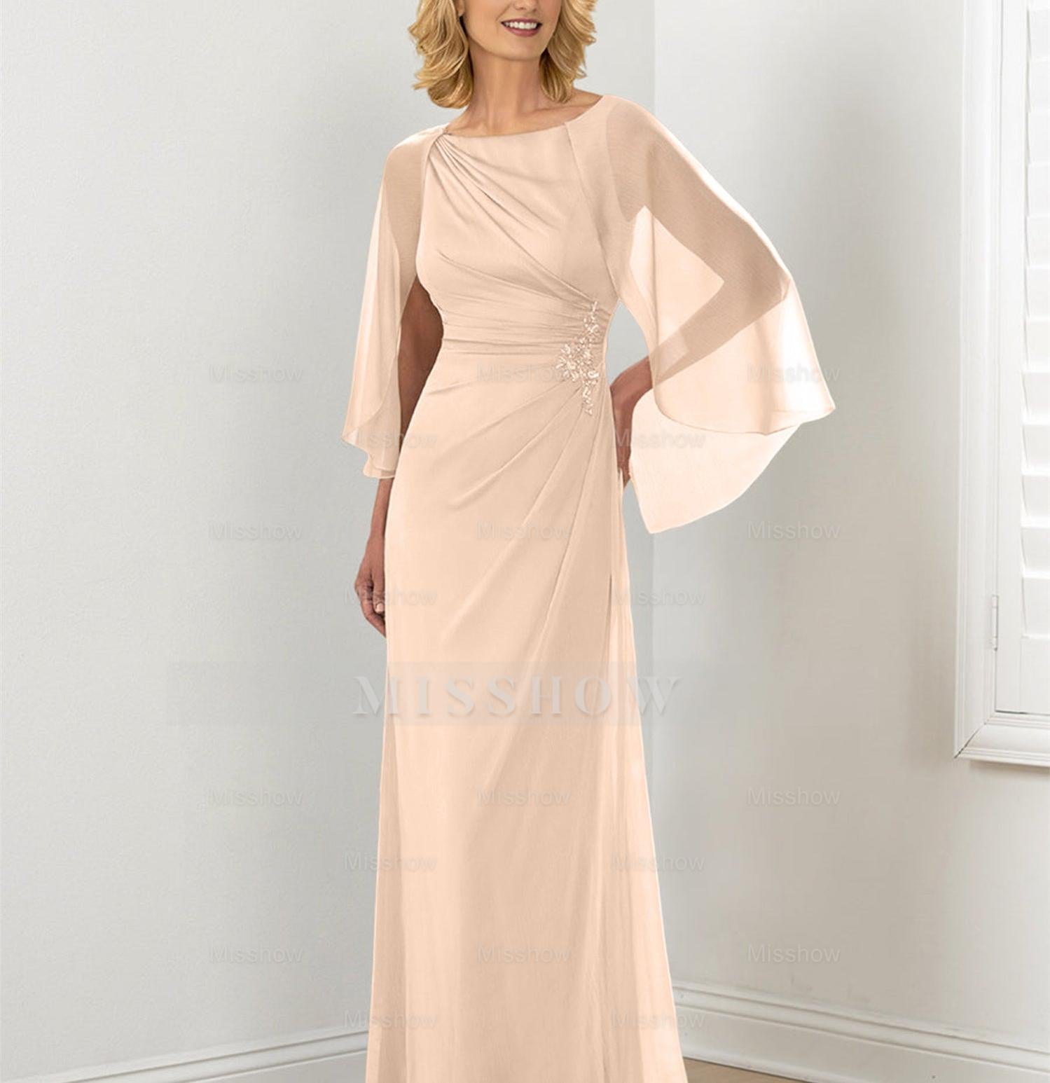 Round Neck Column/Sheath Mother of the Bride Dresses with Ruched Detail