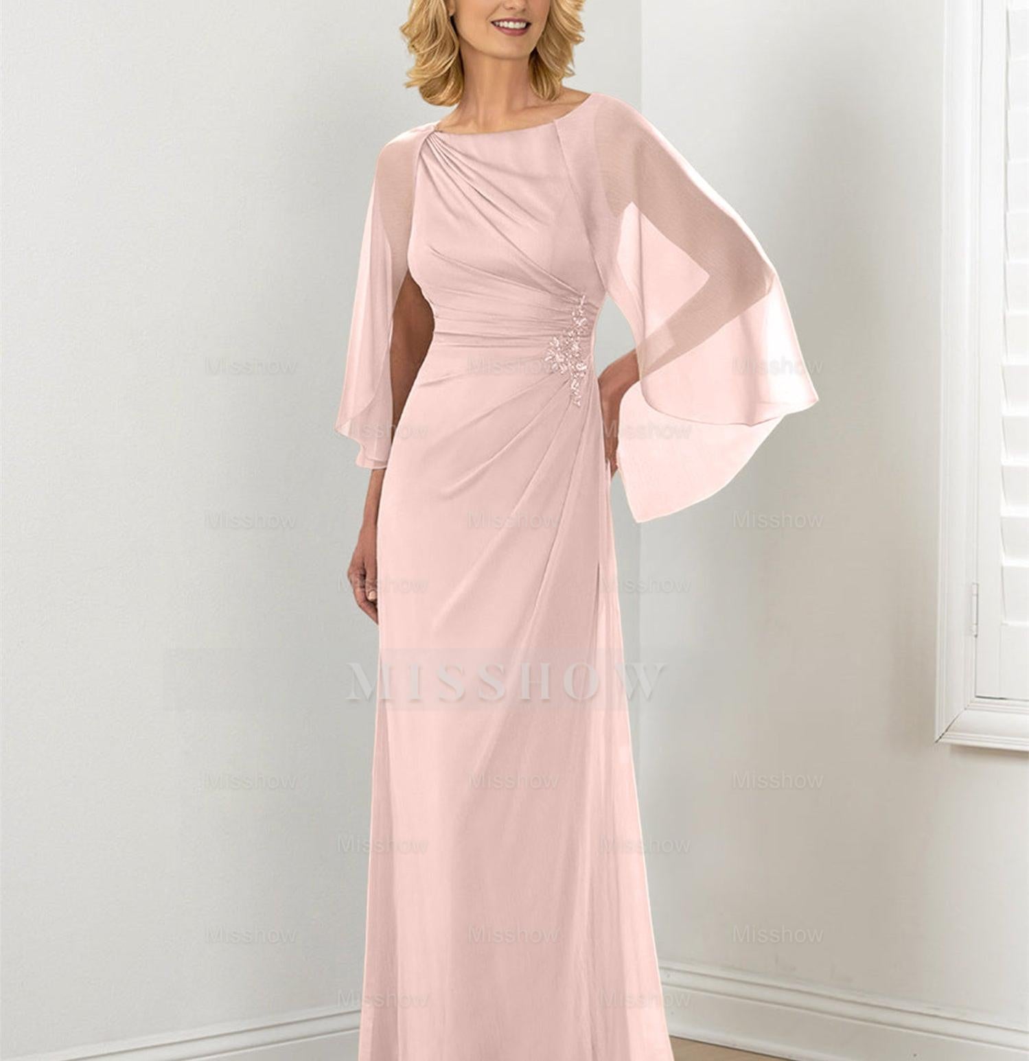 Round Neck Column/Sheath Mother of the Bride Dresses with Ruched Detail