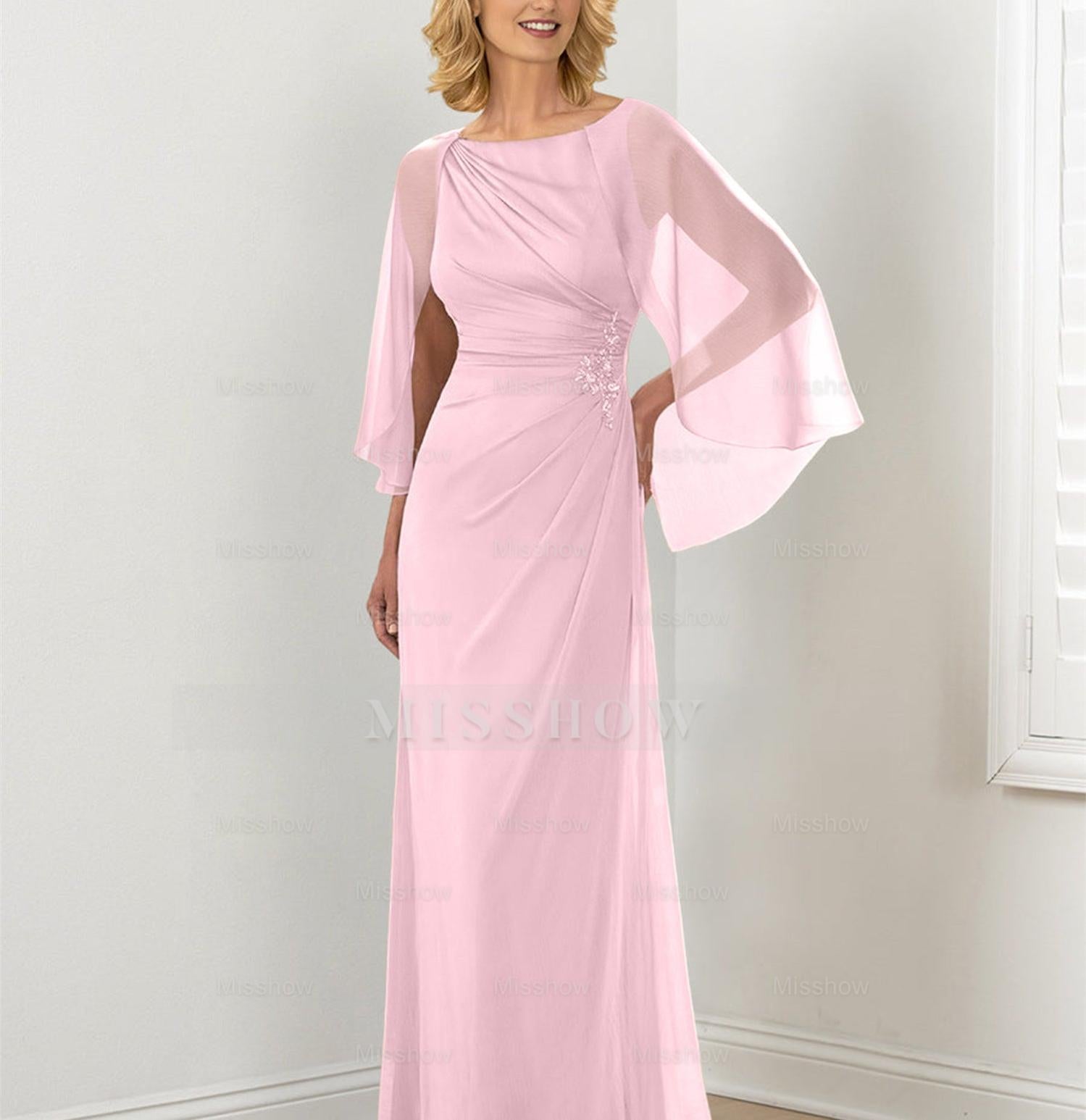 Round Neck Column/Sheath Mother of the Bride Dresses with Ruched Detail