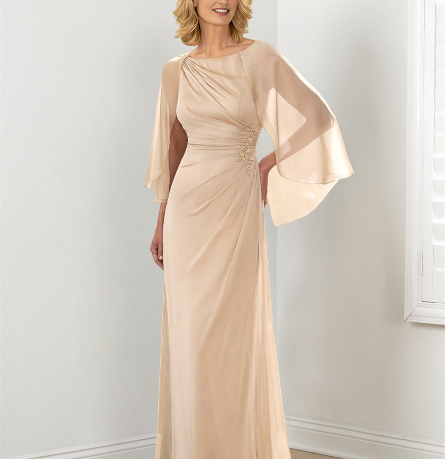 Round Neck Column/Sheath Mother of the Bride Dresses with Ruched Detail