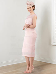 Round Neck Mother of the Bride Sheath/Column Dresses with Applique & Jacket
