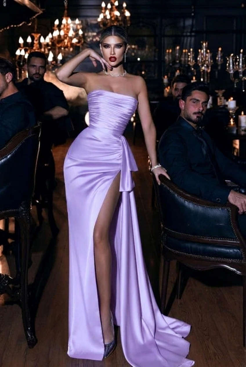 Lavender strapless applique mermaid prom dress