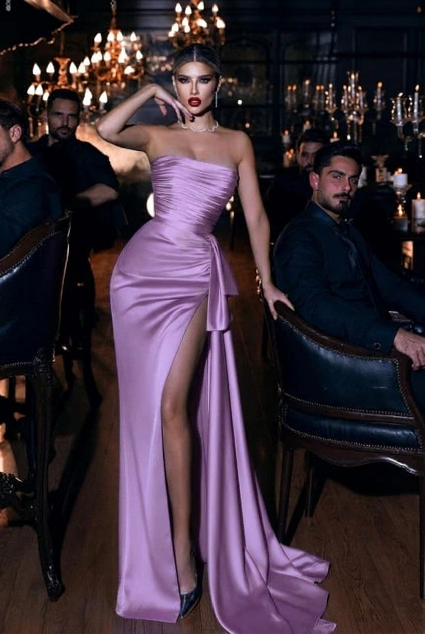 Lilac strapless applique mermaid prom dress