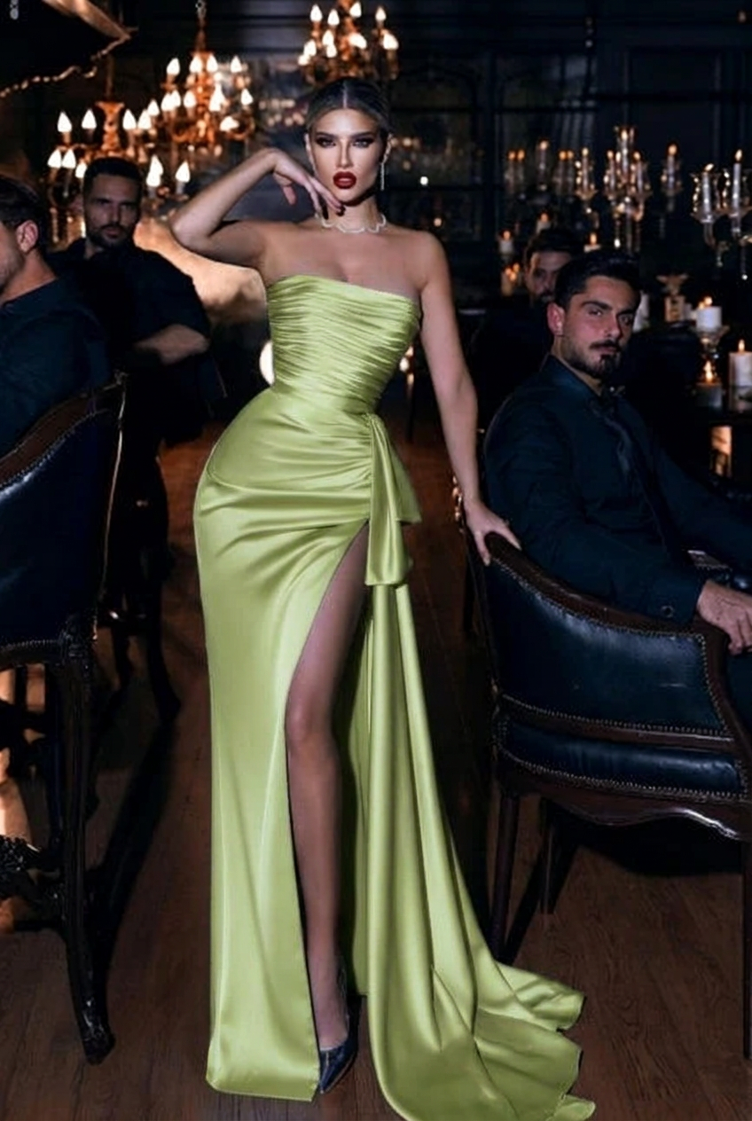 Sage strapless applique mermaid prom dress