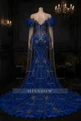 Royal blue sweetheart split-front mermaid prom dress