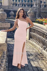 Pink one shoulder rhinestone bodycon evening dress