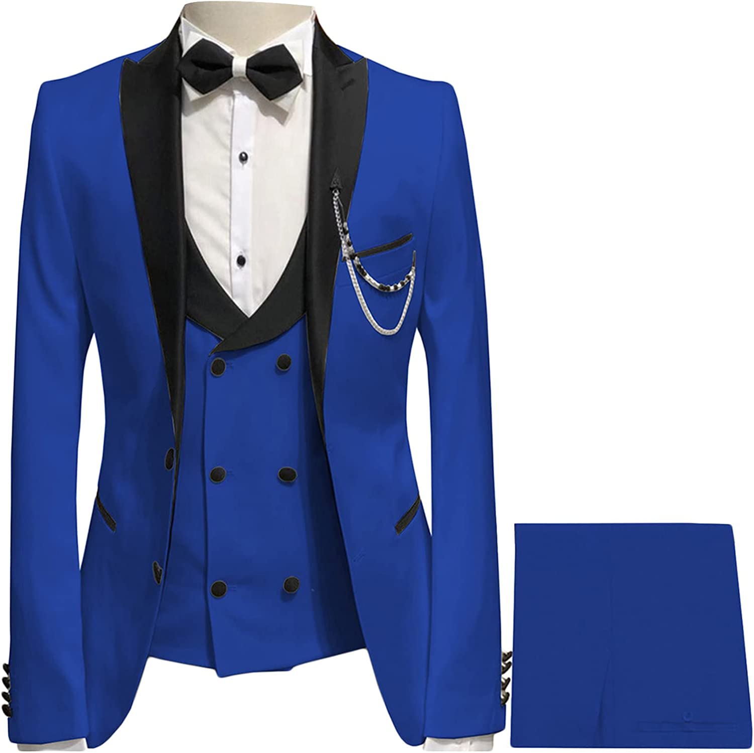 Royal Blue Peaked Lapel Three-Piece Snug Fit Prom Attire