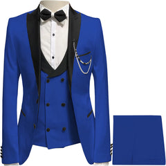 Royal Blue Peaked Lapel Three-Piece Snug Fit Prom Attire