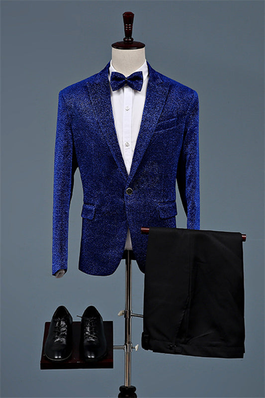 Royal Blue Peaked Lapel Two-Piece Fashion Sequined Prom Outfit