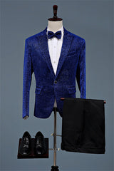 Royal Blue Peaked Lapel Two-Piece Fashion Sequined Prom Outfit