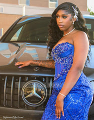 Royal blue sweetheart beaded mermaid prom dress