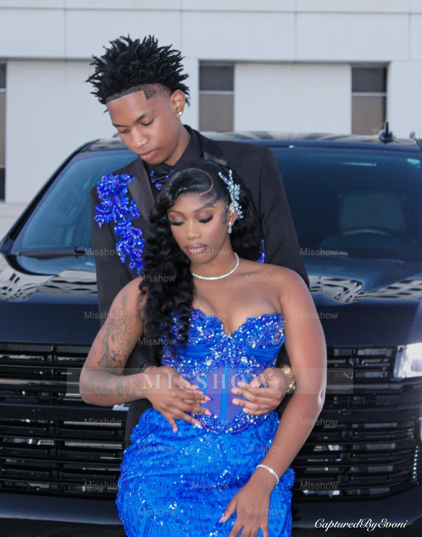 Royal blue sweetheart beaded mermaid prom dress