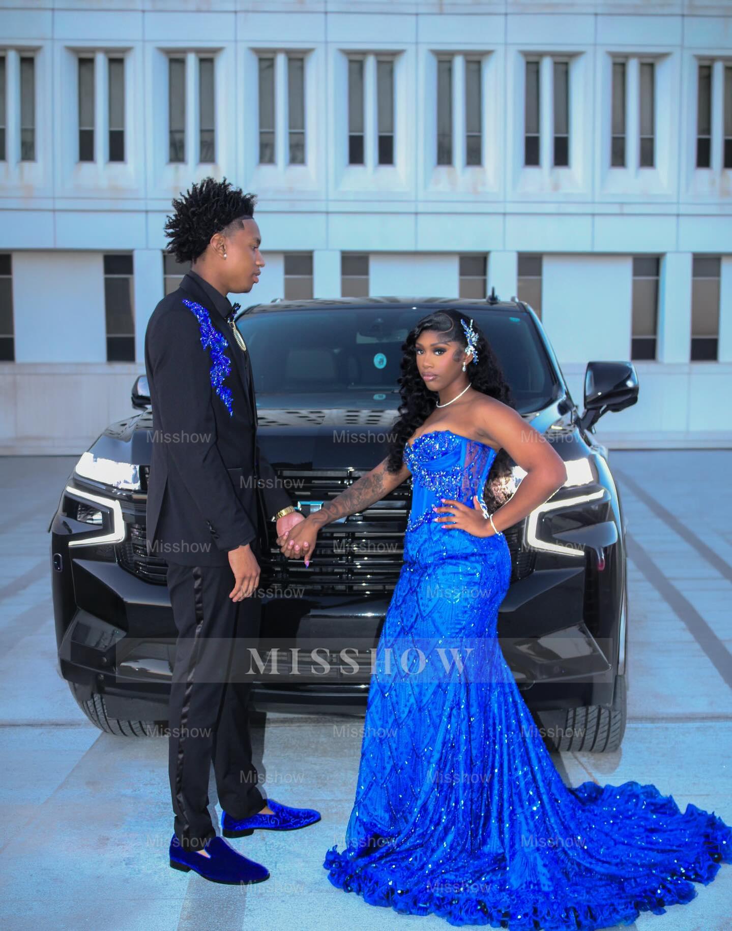 Royal blue sweetheart beaded mermaid prom dress