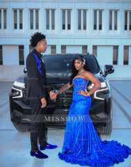 Royal blue sweetheart beaded mermaid prom dress