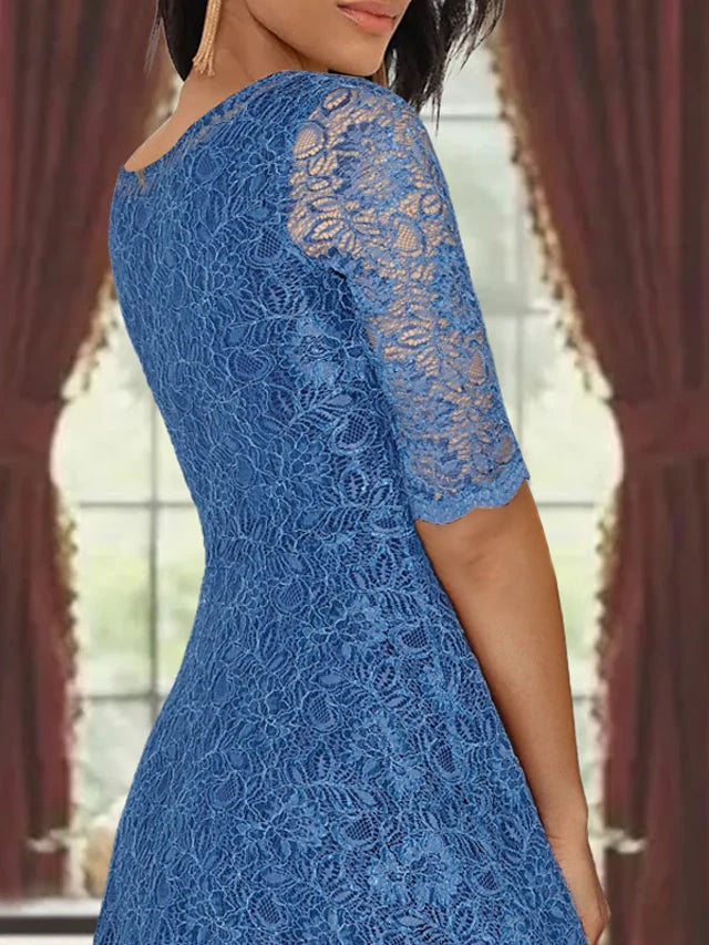 A Line Princess Scoop Half Sleeves Tea Length Mother Of The Bride Dresses With Appliques Wrap