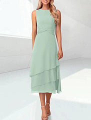 Sage Green Chiffon Mother of the Bride Dress Two Piece 3/4 Sleeve Jacket Tiered Tea Length Formal Gown
