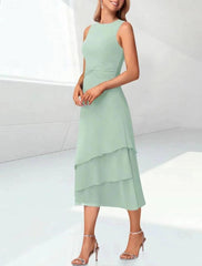 Sage Green Chiffon Mother of the Bride Dress Two Piece 3/4 Sleeve Jacket Tiered Tea Length Formal Gown