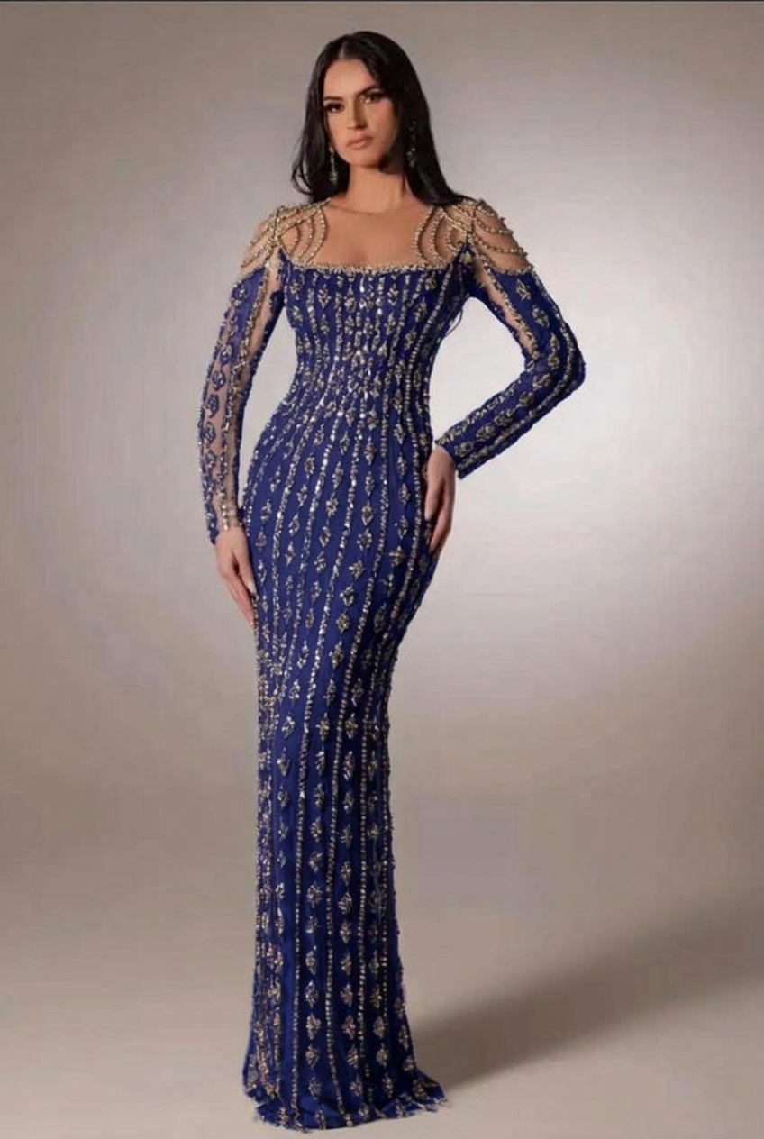Regency scoop beaded bodycon evening dress