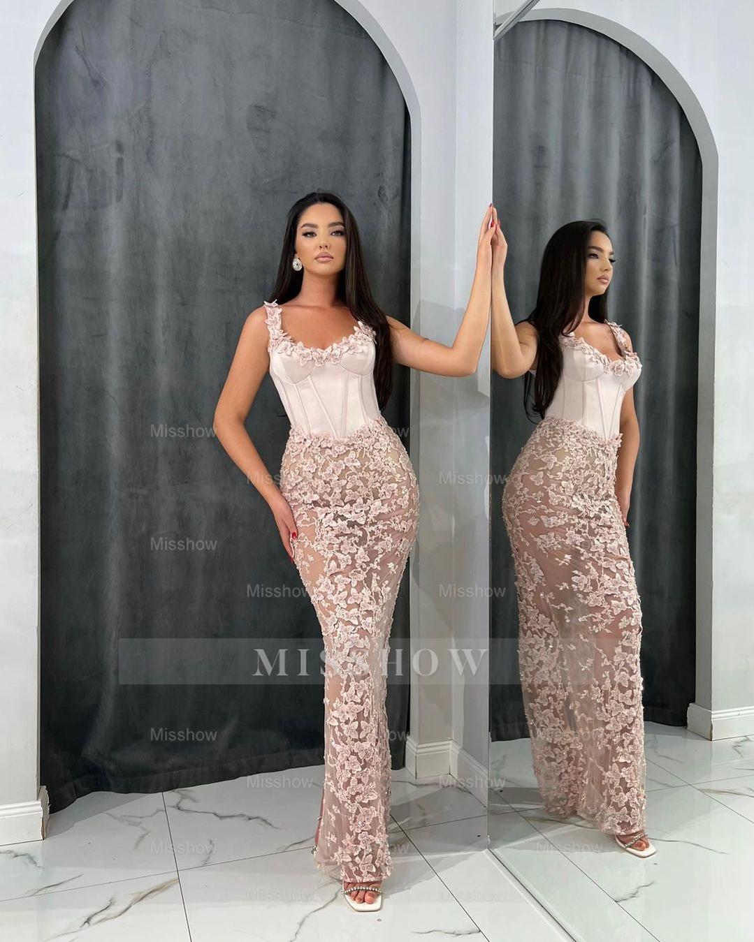 Sage Green Sweetheart Sleeveless Bodycon Lace 3D Floral Appliques Formal Evening Gown