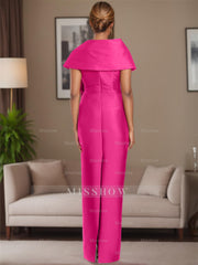 Satin Floor-Length Sleeveless Asymmetrical Bow(s) Mother of the Bride Sheath/Column Dress