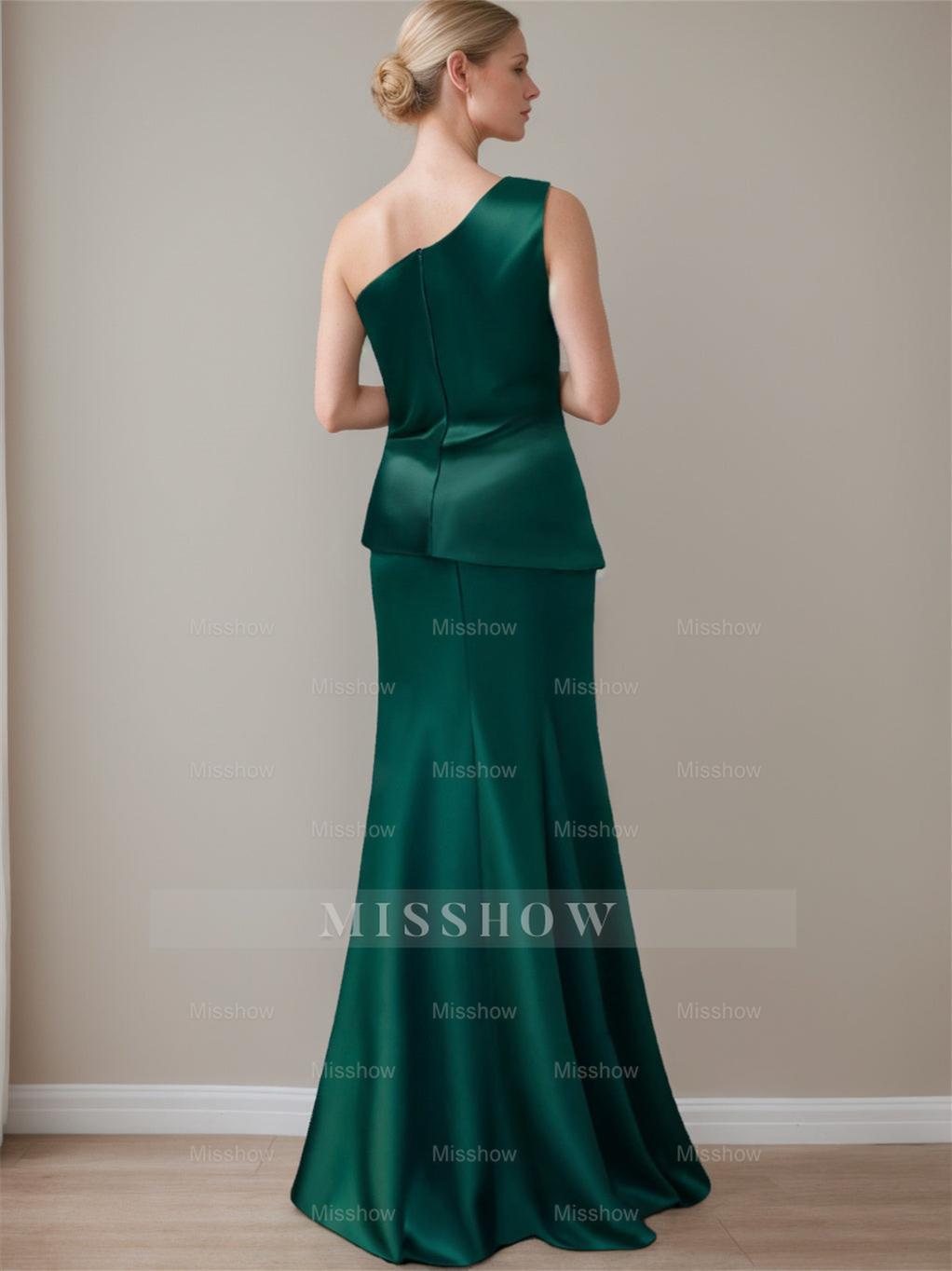 Satin Floor-Length Sleeveless One-Shoulder Bow Gown for the Mother of the Bride
