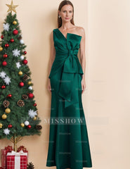 Satin Floor-Length Sleeveless One-Shoulder Bow Gown for the Mother of the Bride