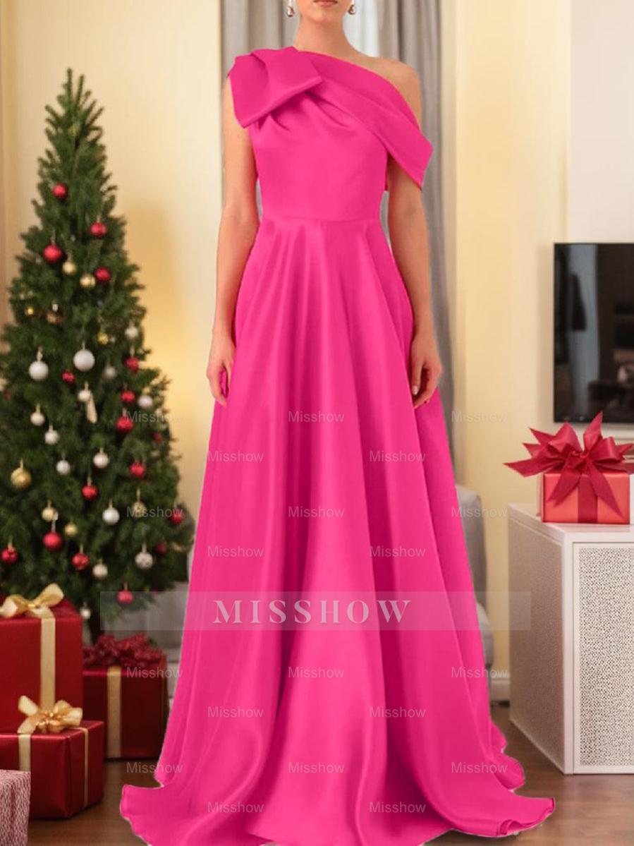 Satin One-Shoulder A-Line Prom Dress with Bow(s) for the Mother of the Bride
