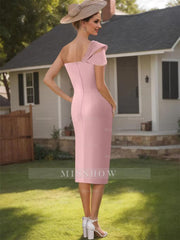 Satin One-Shoulder Knee-Length Mother of the Bride Dress with Beading