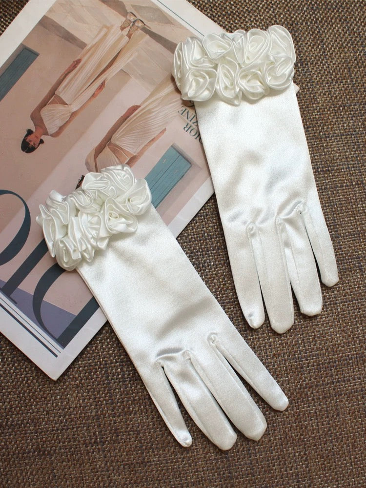Satin Wedding Gloves with Ruffles