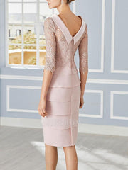 Scoop Neck 3/4 Sleeve Knee-Length Sheath Mother of the Bride Dress with Lace