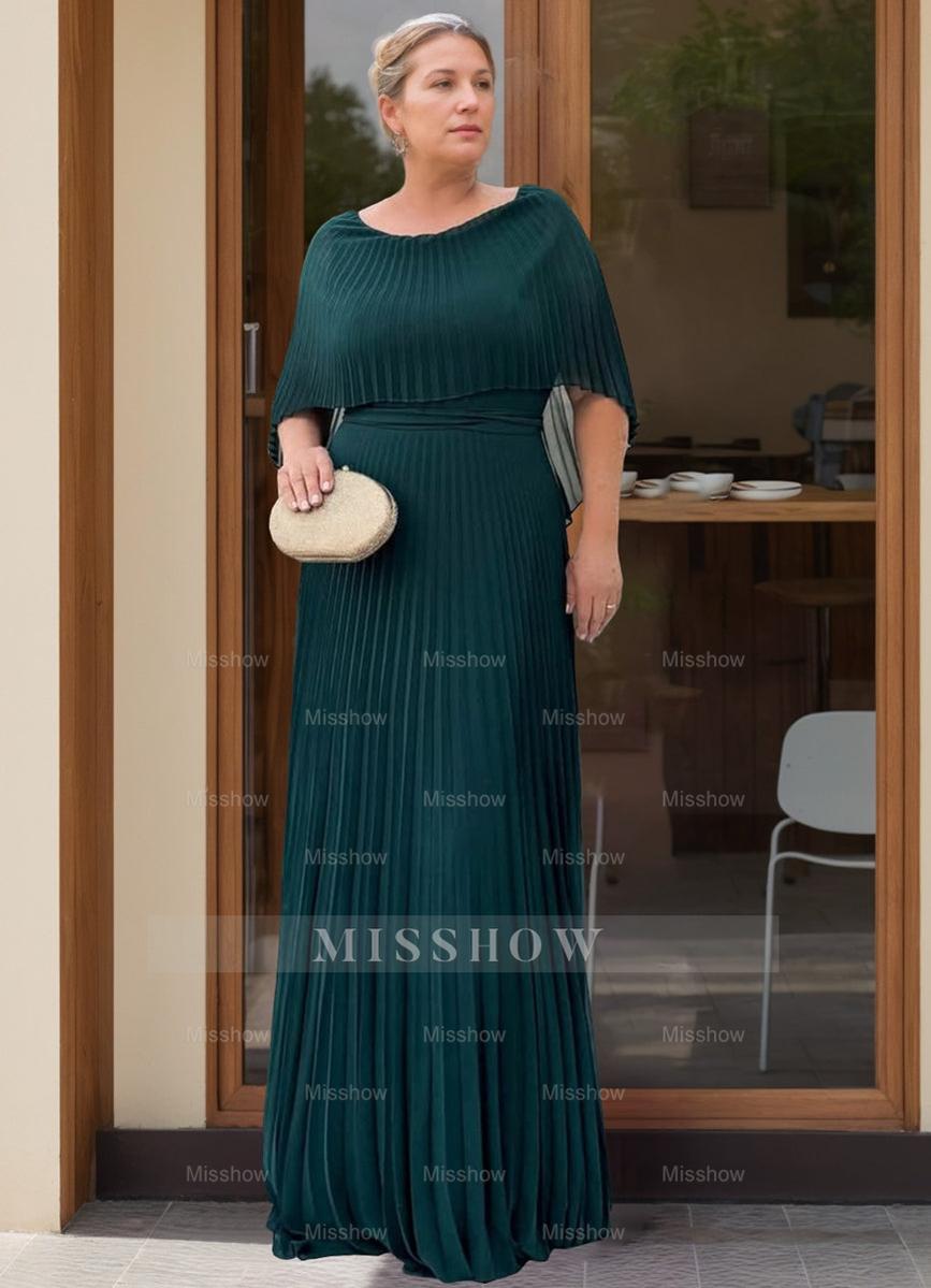 Scoop Neck Half-Sleeve Sheath/Column Dress with Pleats & Cape for Mothers of the Bride & Groom
