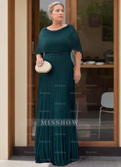 Scoop Neck Half-Sleeve Sheath/Column Dress with Pleats & Cape for Mothers of the Bride & Groom