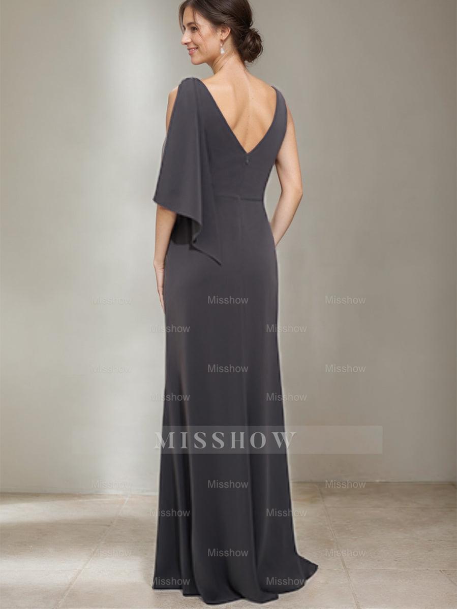 Scoop Neck Sheath/Column Dress for Mothers of the Bride & Groom with Beading and Side Split