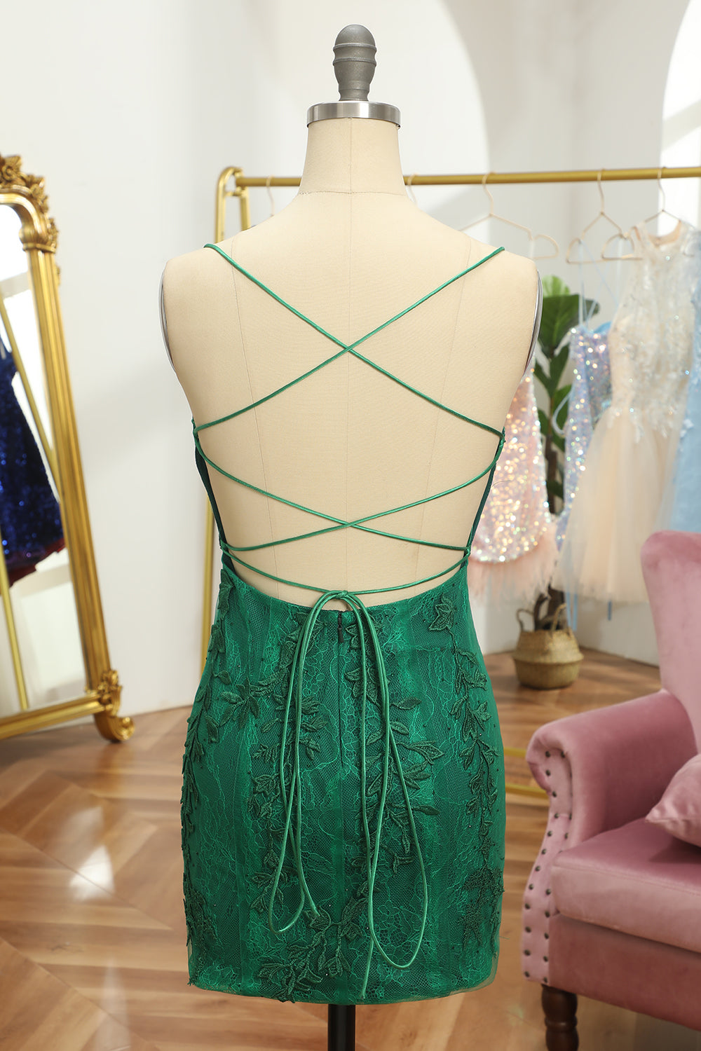 Emerald scoop applique bodycon homecoming dress