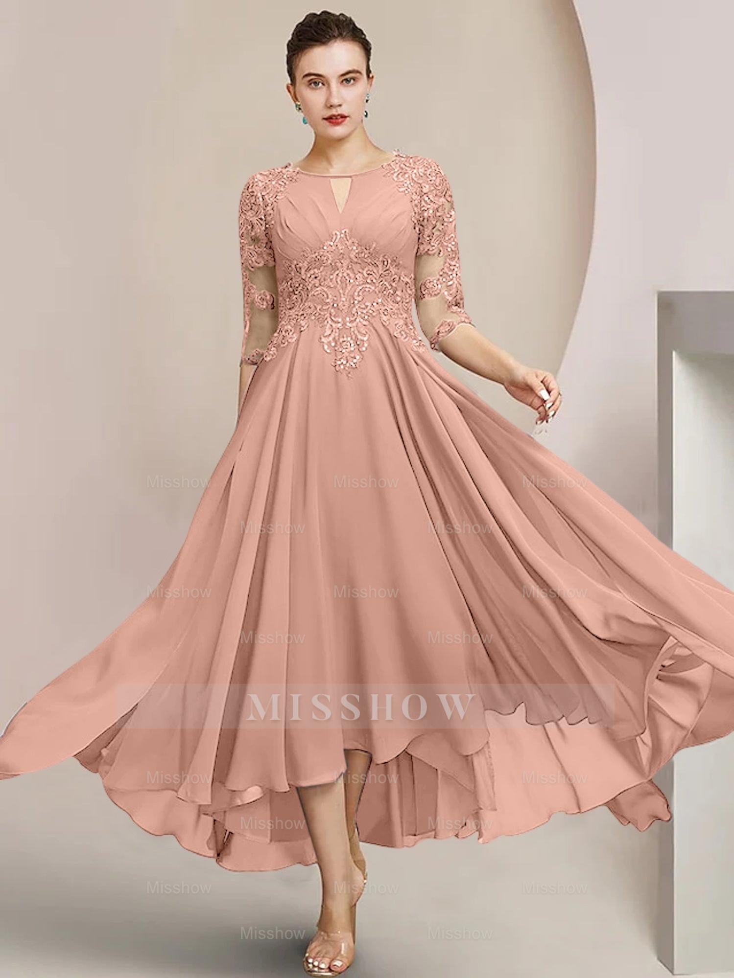 Scoop Neck Tea-Length A-Line Mother of the Bride Princess Dress