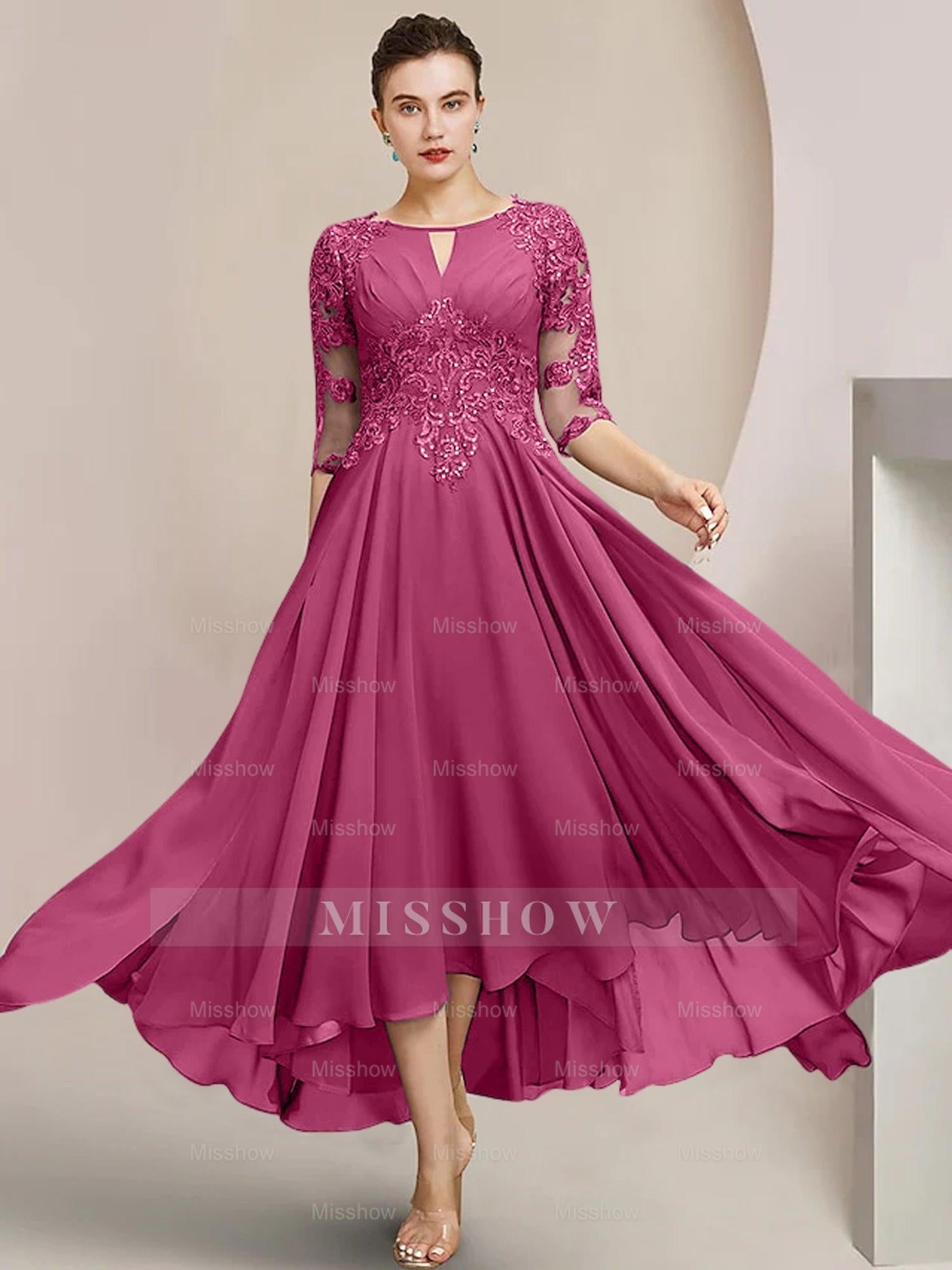 Scoop Neck Tea-Length A-Line Mother of the Bride Princess Dress