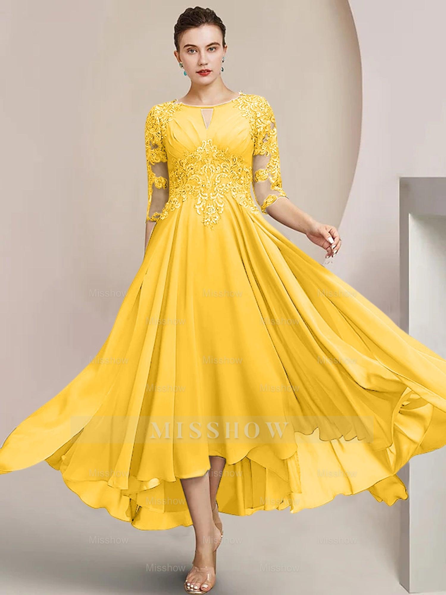 Scoop Neck Tea-Length A-Line Mother of the Bride Princess Dress