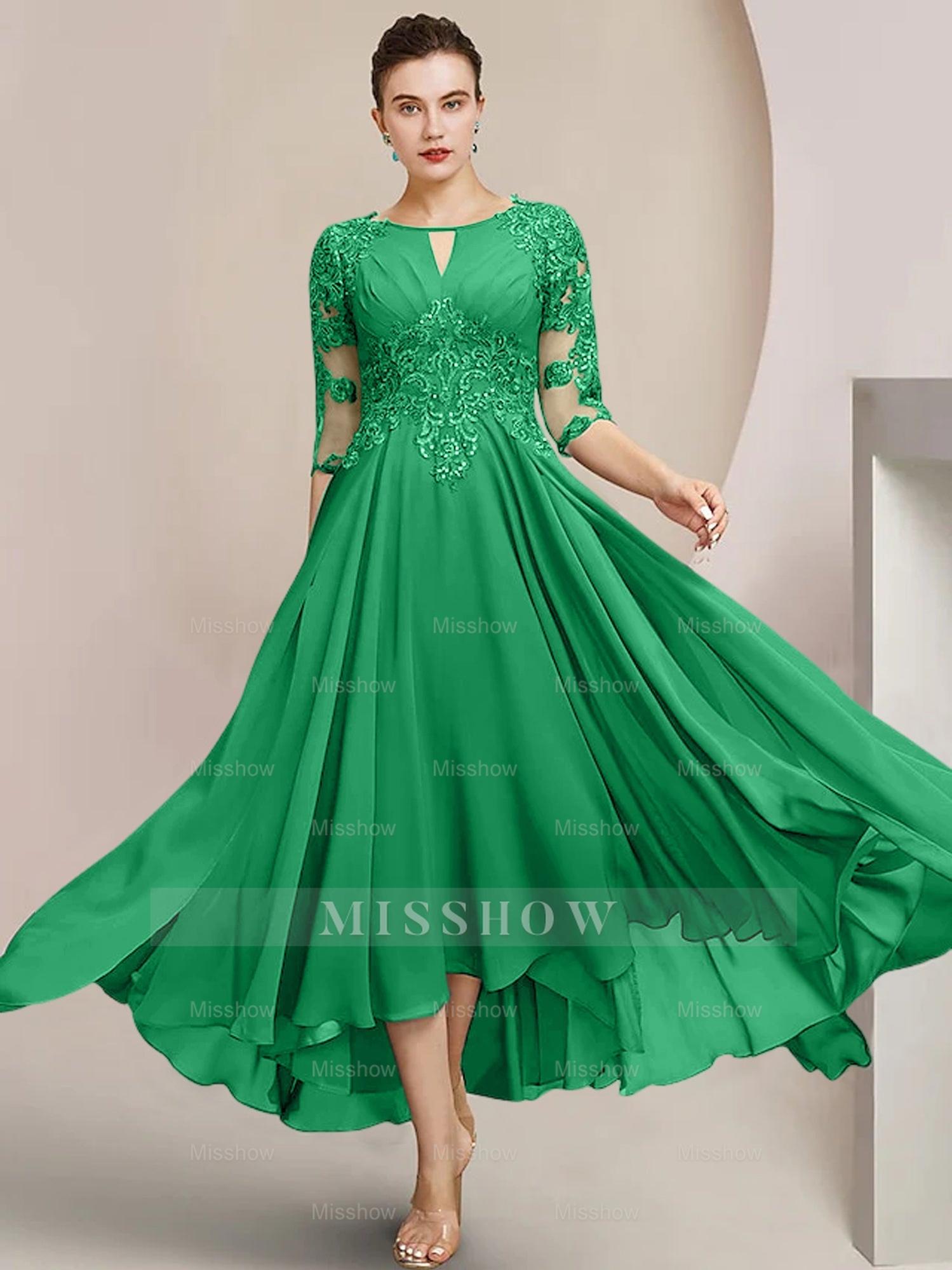 Scoop Neck Tea-Length A-Line Mother of the Bride Princess Dress