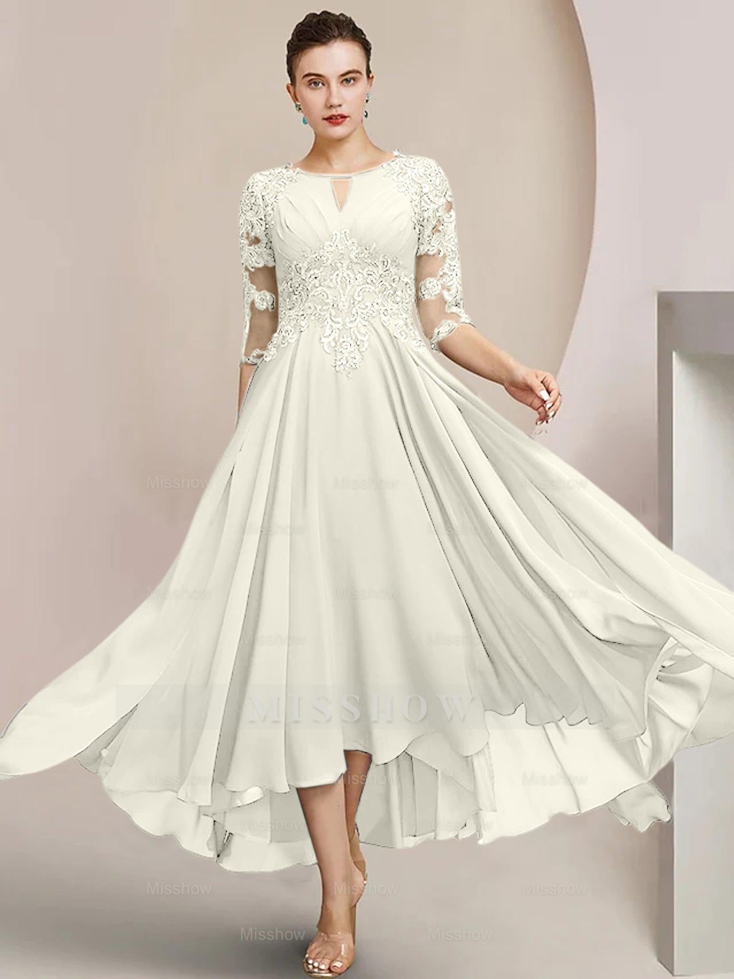 Scoop Neck Tea-Length A-Line Mother of the Bride Princess Dress
