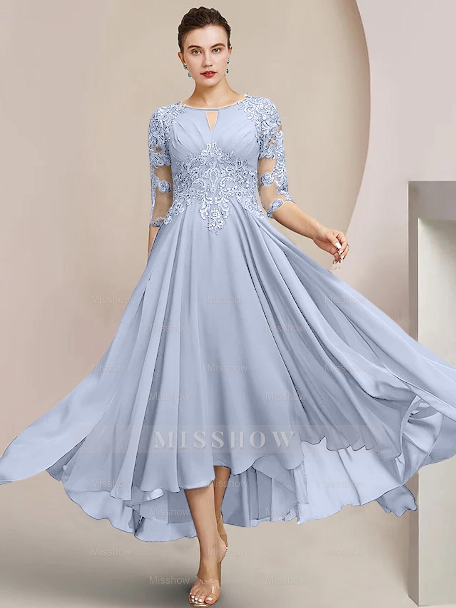 Scoop Neck Tea-Length A-Line Mother of the Bride Princess Dress