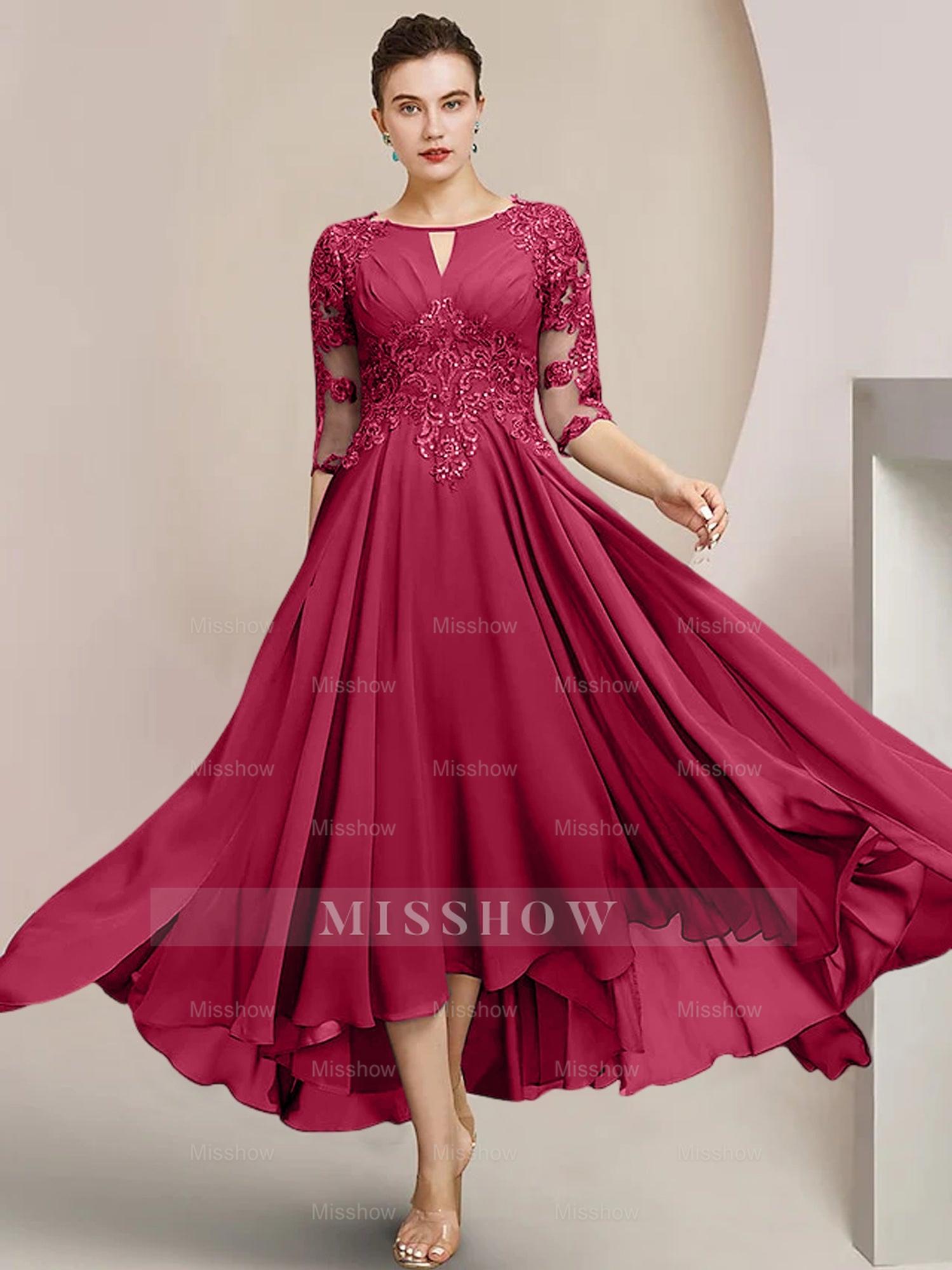 Scoop Neck Tea-Length A-Line Mother of the Bride Princess Dress