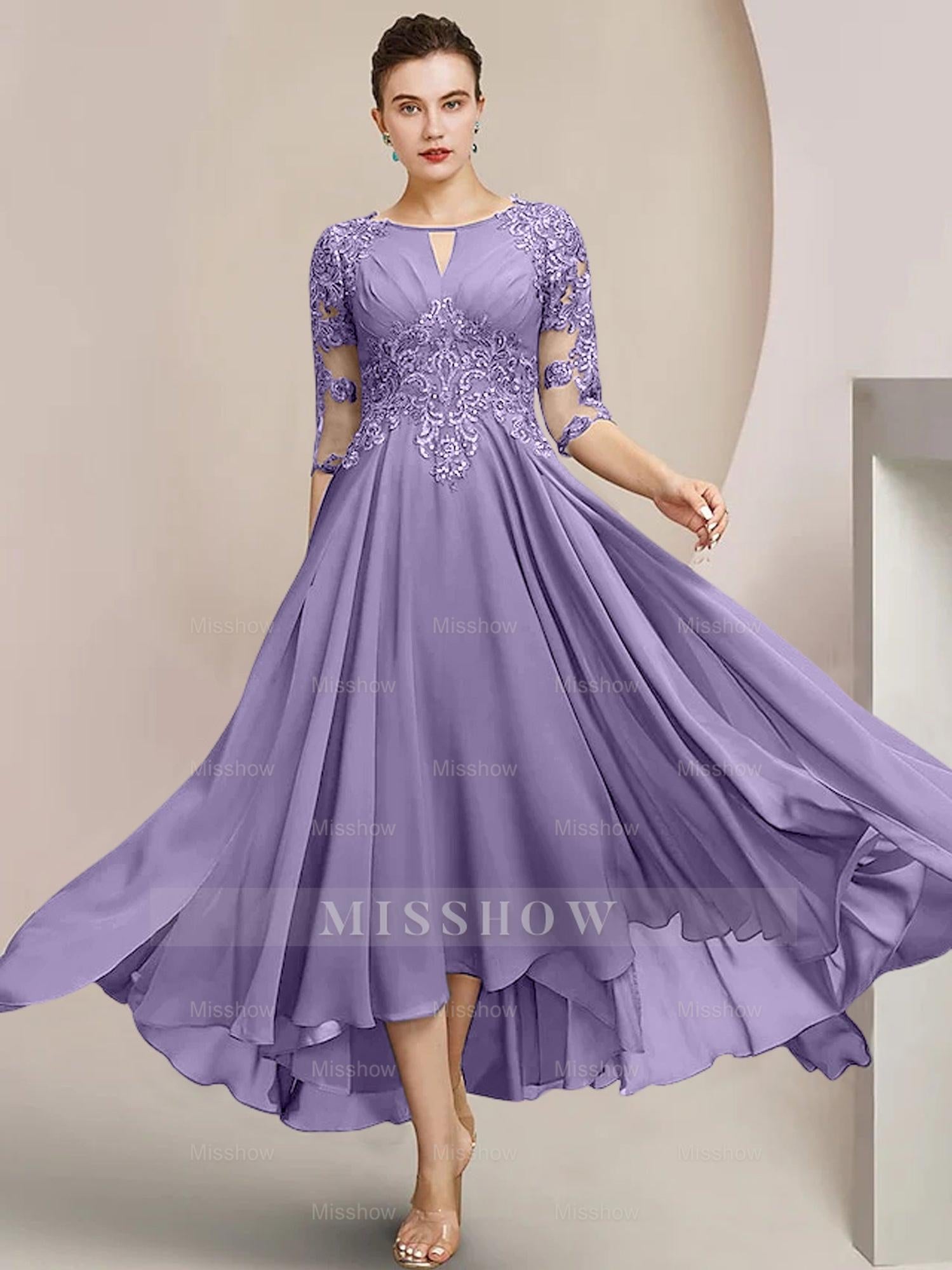 Scoop Neck Tea-Length A-Line Mother of the Bride Princess Dress