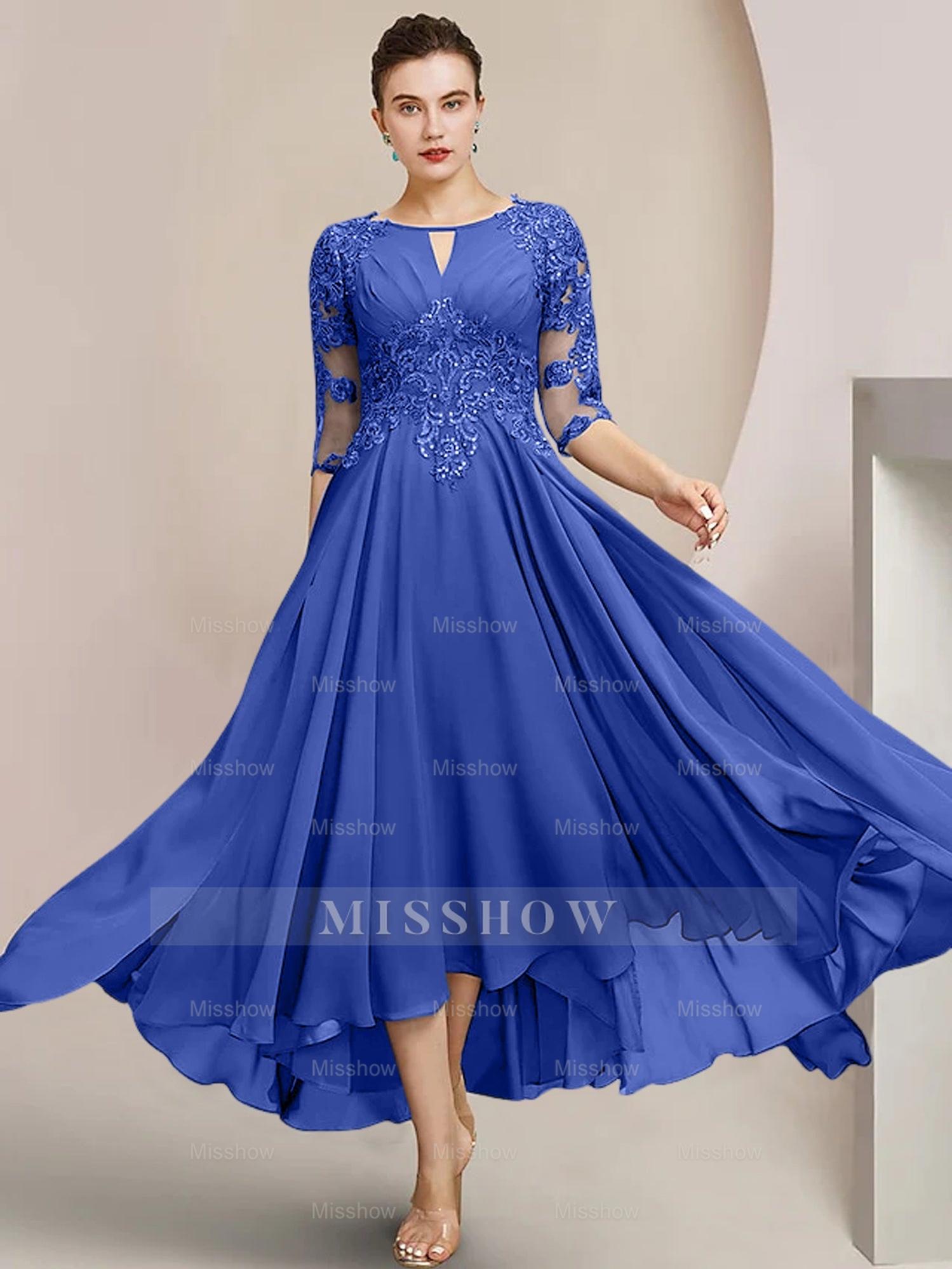 Scoop Neck Tea-Length A-Line Mother of the Bride Princess Dress