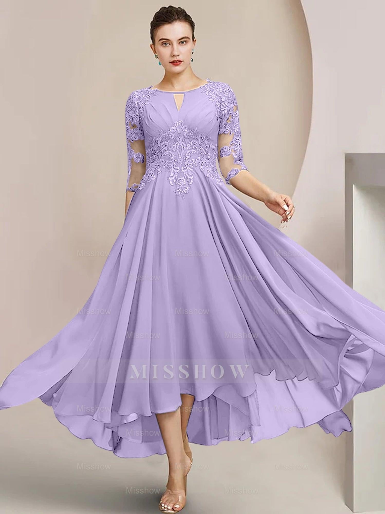 Scoop Neck Tea-Length A-Line Mother of the Bride Princess Dress