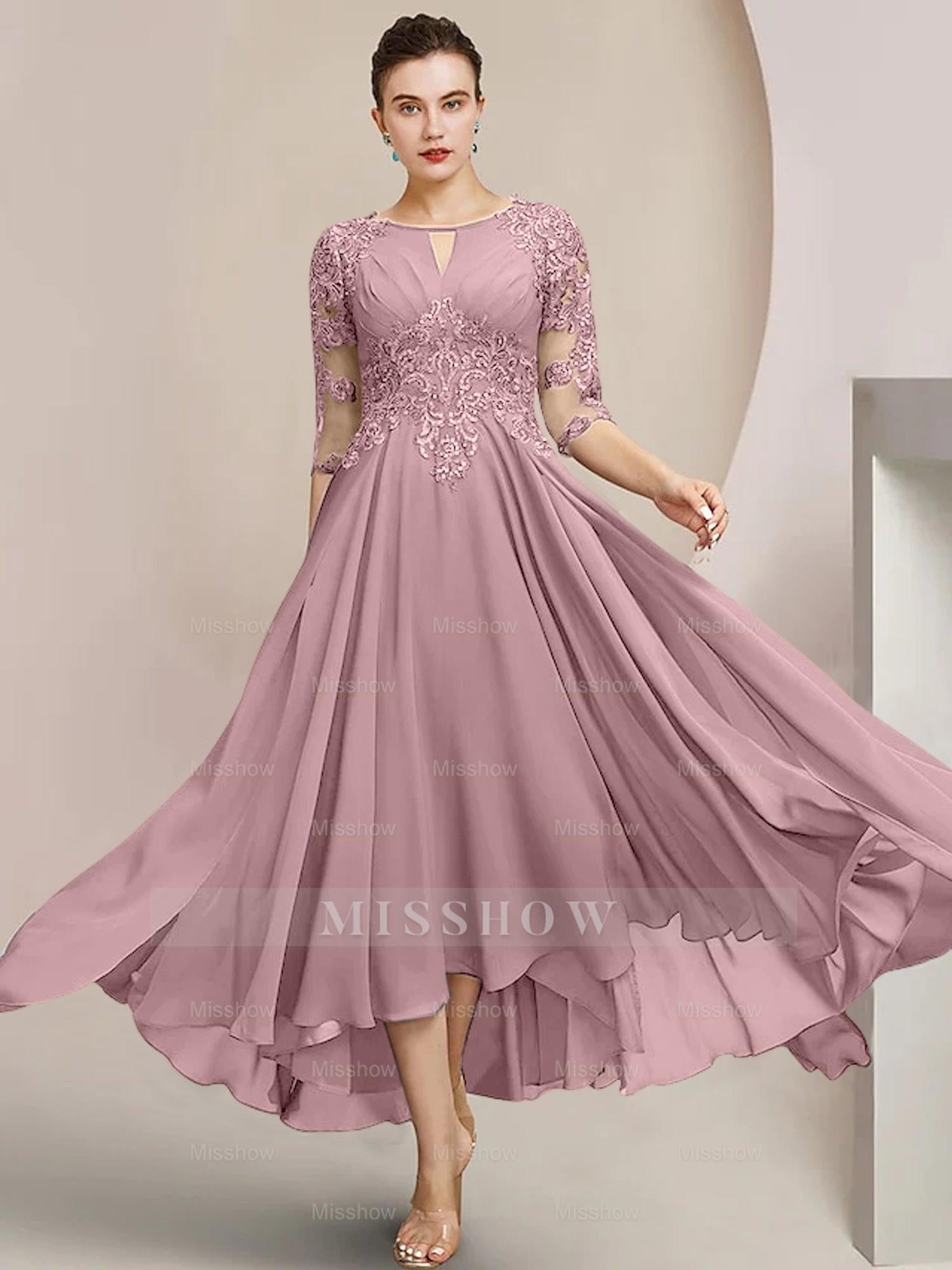Scoop Neck Tea-Length A-Line Mother of the Bride Princess Dress
