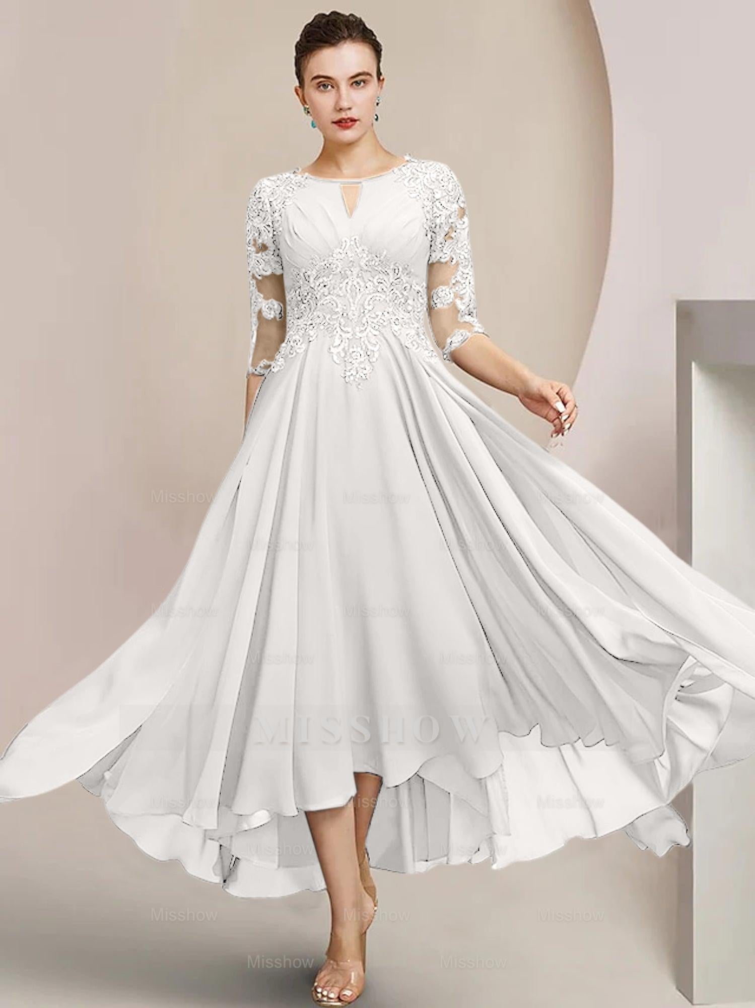 Scoop Neck Tea-Length A-Line Mother of the Bride Princess Dress